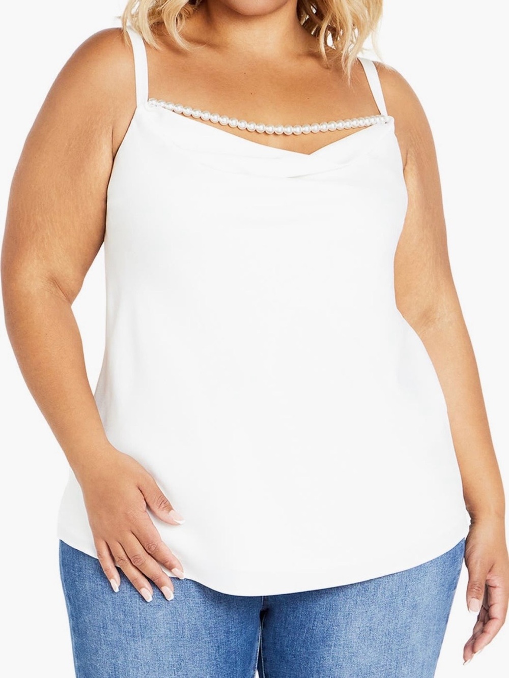 City Chic White Pearl-Trim Cowl Neck Camisole